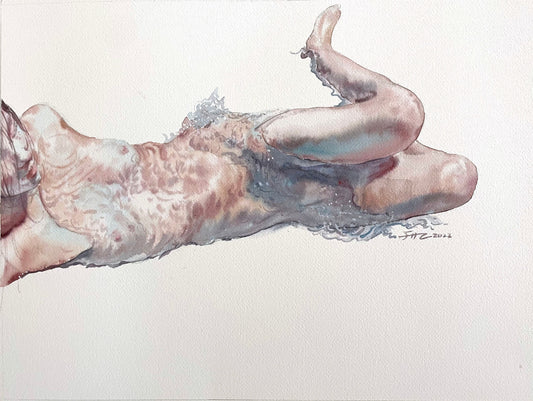 Original Watercolor Painting ｜Nude woman in Water Handmade Artwork